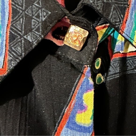 Vintage Chocolates 8 Retro Geometric Black Bright Print Button-Down Blouse - Picture 5 of 12